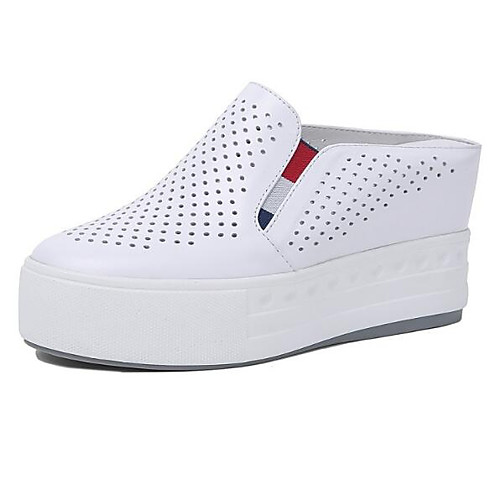 

Women's Sneakers Spring Flat Heel Round Toe Daily Outdoor Nappa Leather White / Black / Silver