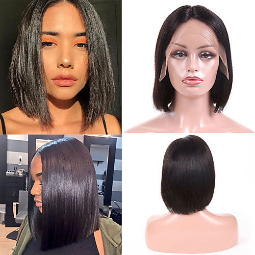 

Remy Human Hair Lace Front Wig Bob Kardashian style Indian Hair Straight Wig 150% Density with Baby Hair Best Quality New Arrival Hot Sale Women's Medium Length Human Hair Lace Wig Laflare