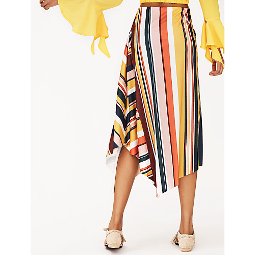 

Women's Daily Plus Size Cotton Swing Skirts Striped Color Block Ruffle Rainbow / Maxi
