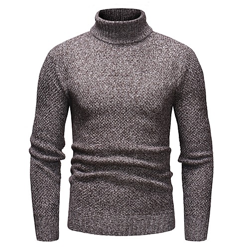 

Men's Basic Mesh Solid Colored Pullover Cotton Long Sleeve Slim Regular Sweater Cardigans Turtleneck Fall Winter Black Khaki Gray