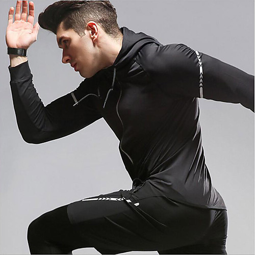 

Men's Tracksuit Casual Long Sleeve Wearable Quick Dry Breathable Fitness Gym Workout Running Sportswear Stripes Plus Size Black Gray Activewear Stretchy / Sweat wicking