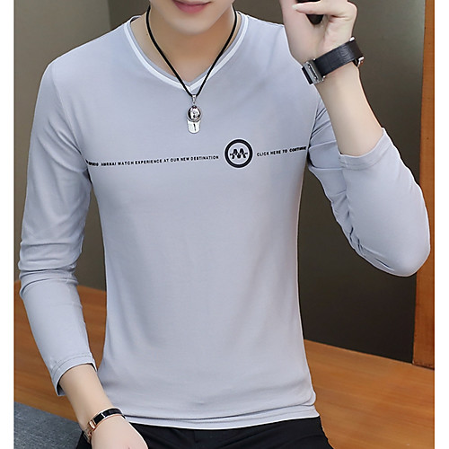 

Men's T shirt Geometric Long Sleeve Daily Tops White Black Gray