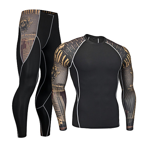 

Nuckily Men's Long Sleeve Cycling Base Layer Coffee Skull Bike Clothing Suit Quick Dry Sports Polyester Spandex Skull Mountain Bike MTB Road Bike Cycling Clothing Apparel / Micro-elastic