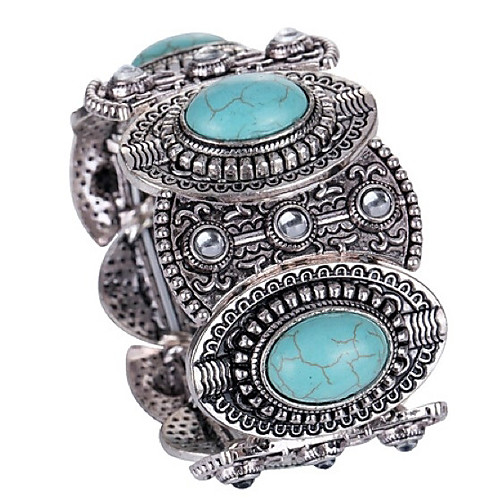 

Women's Turquoise Vintage Bracelet Wide Bangle Vintage Style Hollow Out Flower Shape Statement Ladies Luxury Vintage western style Stone Bracelet Jewelry Turquoise For Gift Street