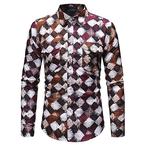 

Men's Shirt Geometric Long Sleeve Daily Tops Cotton Business Basic Light Brown