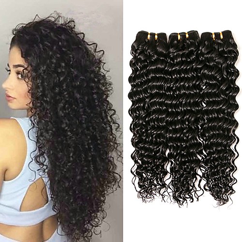 

3 Bundles Deep Wave Human Hair Unprocessed Human Hair 150 g Natural Color Hair Weaves / Hair Bulk Extension Bundle Hair 8-28 inch Natural Color Human Hair Weaves Smooth Hot Sale Thick Human Hair / 8A