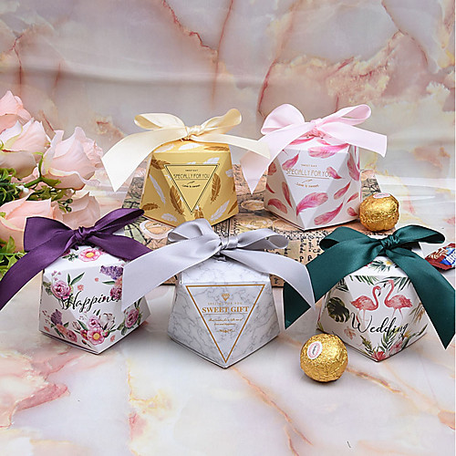 

Rectangular Card Paper Favor Holder with Ribbons Favor Boxes - 12pcs
