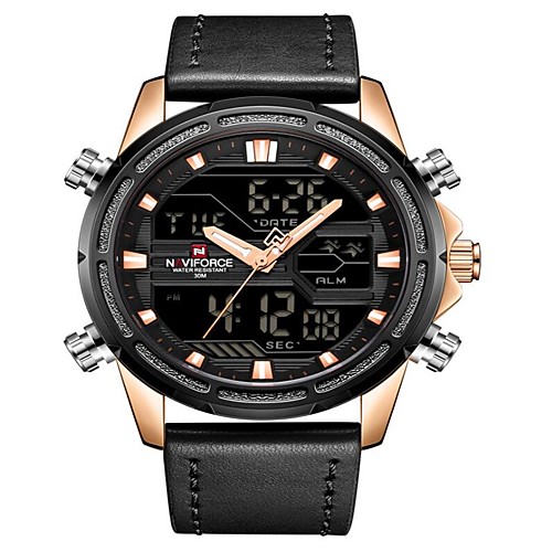 

NAVIFORCE Men's Sport Watch Military Watch Japanese Japanese Quartz 30 m Water Resistant / Water Proof Alarm Calendar / date / day Genuine Leather Band Analog Digital Luxury Fashion Black / Brown -