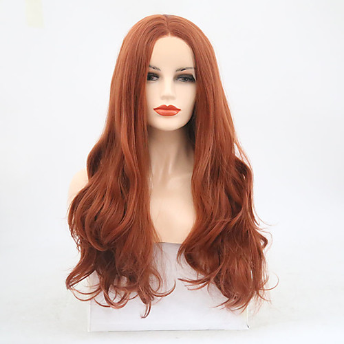 

Synthetic Lace Front Wig Wavy Middle Part Lace Front Wig Long Auburn Synthetic Hair 22-24 inch Women's Adjustable Heat Resistant Brown