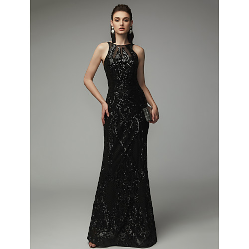 

Sheath / Column Elegant & Luxurious Open Back Beaded & Sequin Formal Evening Black Tie Gala Dress Jewel Neck Sleeveless Floor Length Sequined with Sequin 2020