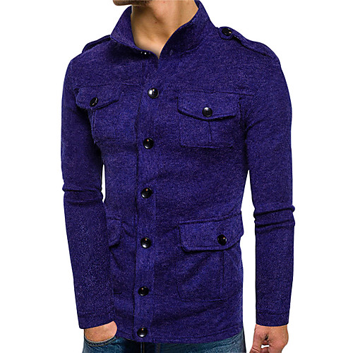 

Men's Solid Colored Cardigan Long Sleeve Slim Regular Sweater Cardigans Stand Collar Black Royal Blue Dark Gray