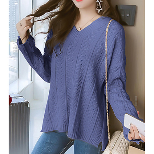 

Women's Solid Colored Pullover Long Sleeve Regular Sweater Cardigans V Neck White Blue Yellow