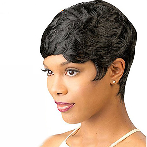 

Synthetic Wig Wavy Short Bob Wig Short Black#1B Synthetic Hair 6 inch Women's Women With Bangs Black