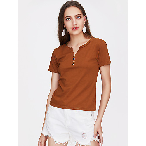

Women's Blouse Solid Colored Plus Size Short Sleeve Daily Tops Basic Streetwear White Red Khaki