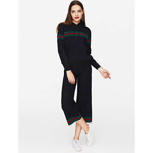 

Women's Striped Daily Two Piece Set Sweater Tracksuit Pant Loungewear Tops