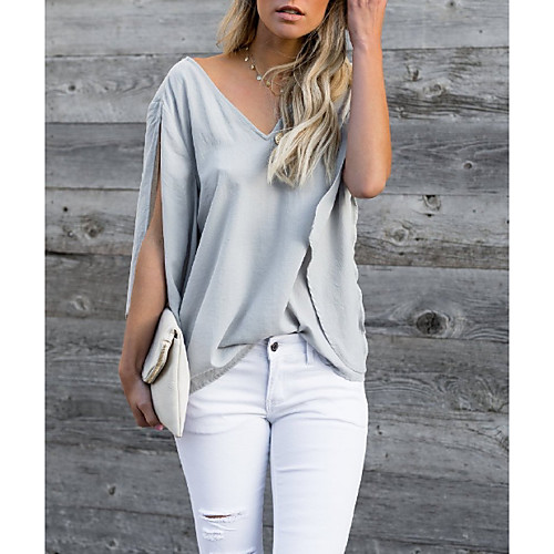 

Women's Blouse Solid Colored Long Sleeve Daily Tops White Black Red