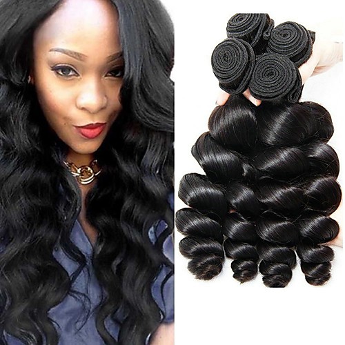 

4 Bundles Indian Hair Loose Wave Human Hair Unprocessed Human Hair 200 g Natural Color Hair Weaves / Hair Bulk Hair Care Extension 8-28 inch Natural Color Human Hair Weaves Cosplay Hot Sale Thick