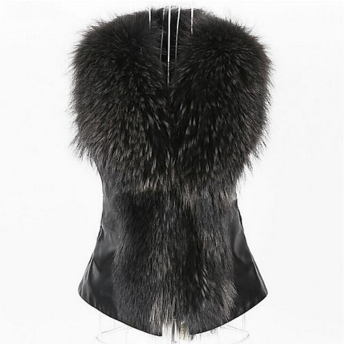 

Women's Solid Colored Basic Fall & Winter Vest Short Daily Sleeveless Faux Fur Coat Tops Black