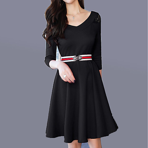 

Women's Sheath Dress Knee Length Dress Black Red 3/4 Length Sleeve Solid Colored Fall Winter V Neck Streetwear Sophisticated S M L XL XXL