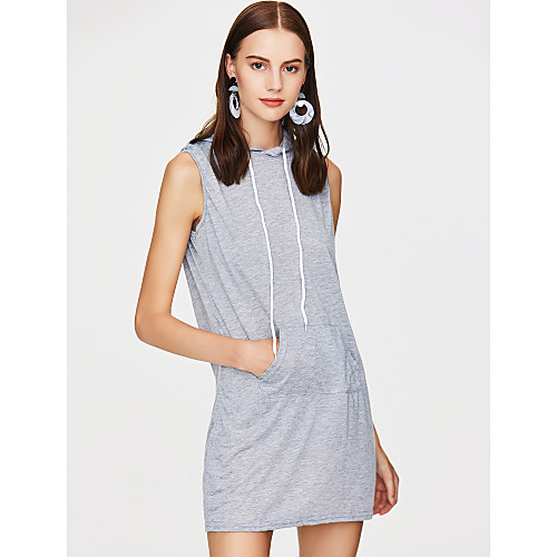 

Women's T Shirt Dress Tee Dress Short Mini Dress Gray Sleeveless Solid Colored Spring Summer Hooded Classic & Timeless Cotton S M L XL
