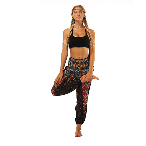 

Women's High Rise Harem Smocked Waist Yoga Pants Floral Print Zumba Belly Dance Fitness Bloomers Bottoms Activewear Lightweight Breathable Moisture Wicking Soft Inelastic Loose