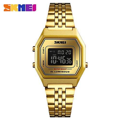 

SKMEI Women's Sport Watch Digital Watch Japanese Digital 30 m Water Resistant / Water Proof Alarm Calendar / date / day Stainless Steel Band Digital Casual Fashion Gold / Pool - Blue Gold / Black