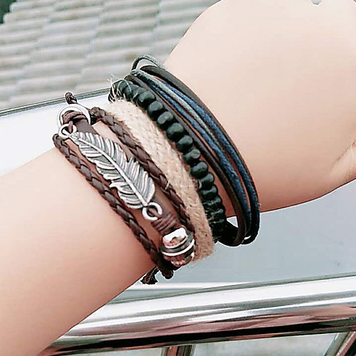 

Women's Wrap Bracelet Bracelet Layered Leaf Vintage European Fashion Leather Bracelet Jewelry Brown For Beach