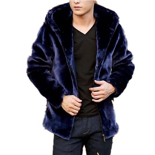 

Men's Fur Coats Solid Colored Winter Fur Coat Regular Daily Long Sleeve Faux Fur Coat Tops Black