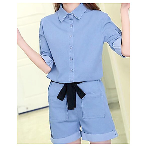 

Women's Daily Blue Romper Color Block Solid Colored Cotton