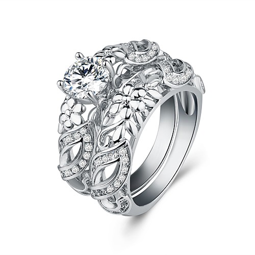 

Women's Band Ring Cubic Zirconia 2pcs Silver Titanium Steel S925 Sterling Silver Circle Vintage Elegant Wedding Engagement Jewelry Double Twine Flower