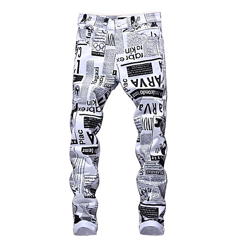 

Men's Street chic Going out Slim Chinos Pants - Letter Black & White, Print Spring Fall White Black Rainbow 29 / 30 / 31