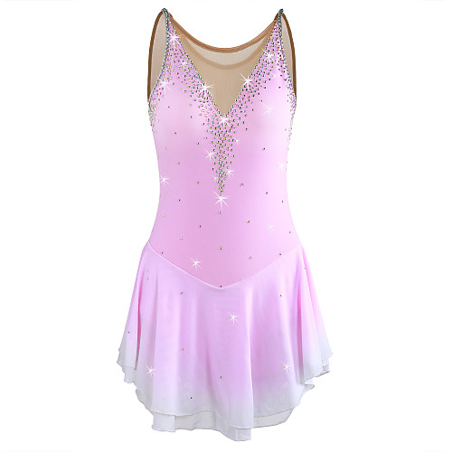 

Figure Skating Dress Women's Girls' Ice Skating Dress Pale Pink Halo Dyeing Spandex High Elasticity Competition Skating Wear Warm Handmade Jeweled Rhinestone Sleeveless Ice Skating Figure Skating