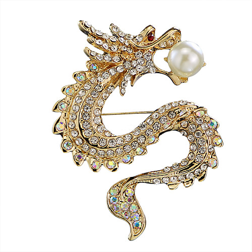 

Men's Cubic Zirconia Freshwater Pearl Brooches Stylish Tennis Chain Dragon Creative Statement Luxury Chinoiserie Rhinestone Brooch Jewelry Gold Silver For Daily Formal