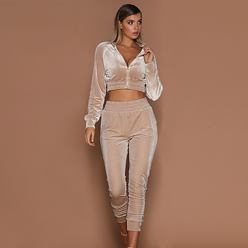 

Women's Solid Color Plain Two Piece Set Hoodie Tracksuit Pant Patchwork Tops