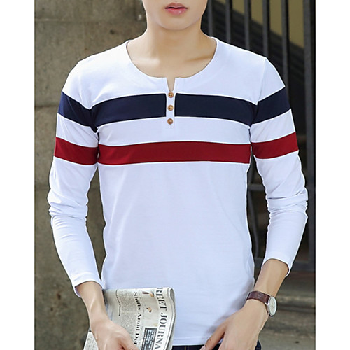 

Men's T shirt Striped Long Sleeve Daily Tops White