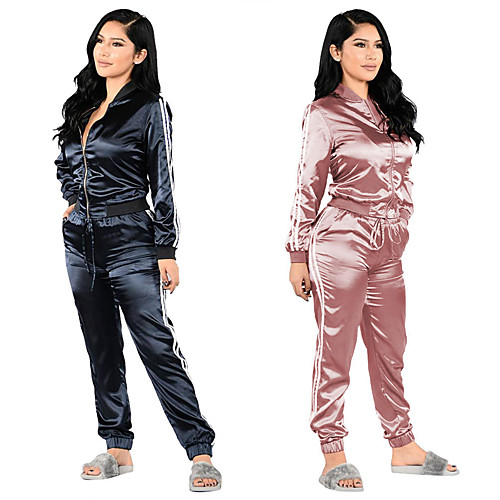 

Women's Front Zipper Drawstring Tracksuit Winter Zumba Yoga Running Lightweight Breathable Sportswear Stripes Pants / Trousers Top Clothing Suit Long Sleeve Activewear Stretchy Regular Fit