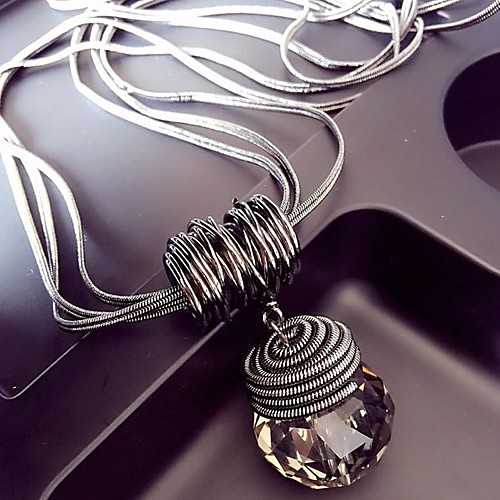 

Women's Crystal Pendant Necklace Long Necklace Link / Chain Wire Wrap Ladies European Hyperbole Alloy Silver Blue Pointed Gray Pointed Black Drop Gray Drop 60 cm Necklace Jewelry 1pc For Club Bar