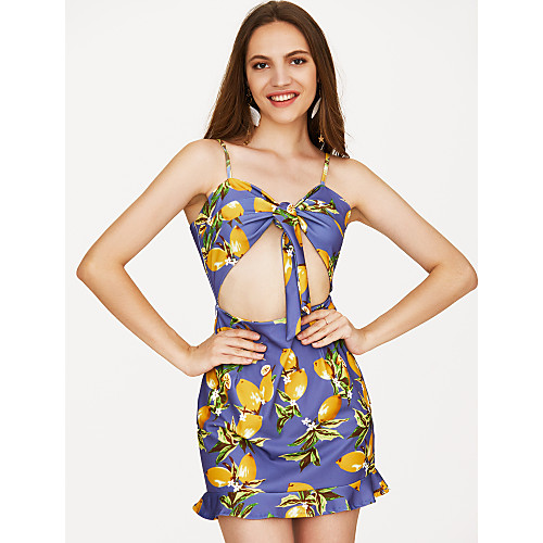 

Women's Strap Dress Short Mini Dress White Blue Sleeveless Floral Fall Summer Strapless Simple Basic Bow S M L XL