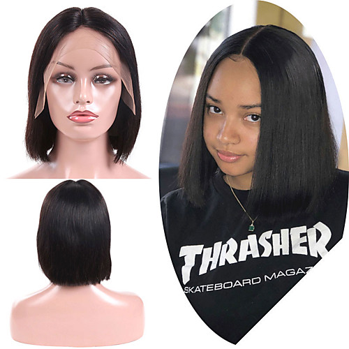 

Remy Human Hair Lace Front Wig Bob Kardashian style Brazilian Hair Straight Wig 150% Density with Baby Hair Best Quality New Arrival Hot Sale Women's Medium Length Human Hair Lace Wig Laflare