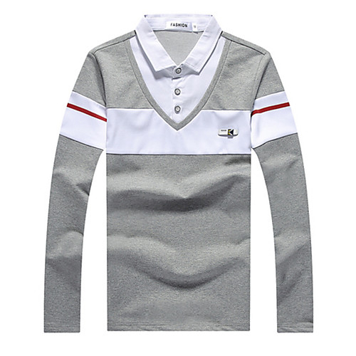 

Men's Shirt Color Block Long Sleeve Daily Tops Cotton White Royal Blue