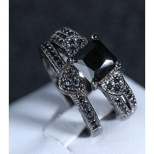 

Ring Set Onyx Vintage Style Black Copper Obsidian Imitation Diamond Heart Ladies Artistic Vintage 2pcs 6 7 8 9 10 / Women's