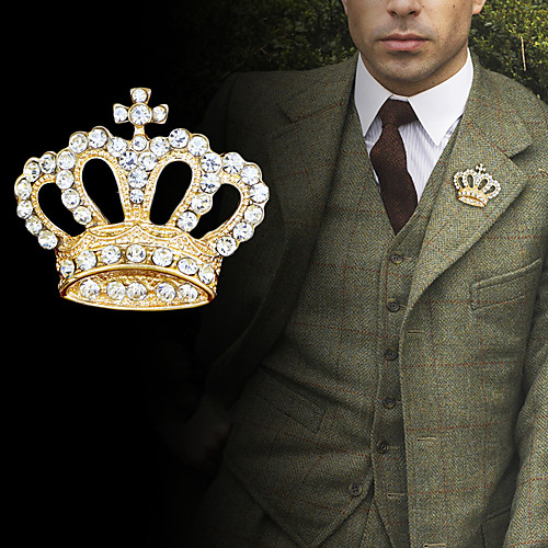 

Men's Cubic Zirconia Brooches Retro Stylish Creative Crown Luxury Fashion British Brooch Jewelry Gold Silver For Party Daily