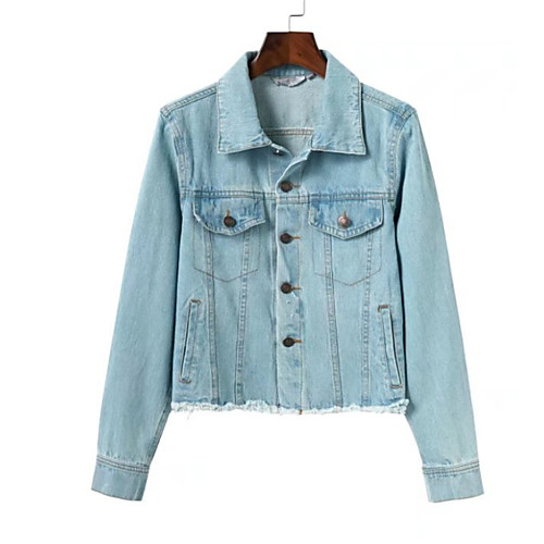 

Women's Solid Colored Basic Fall Denim Jacket Regular Daily Long Sleeve Cotton Coat Tops Light Blue
