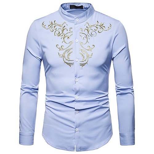 

Men's Shirt Tribal Embroidered Long Sleeve Holiday Tops Vintage Boho White Black Wine