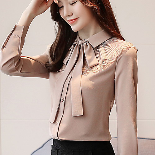 

Women's Shirt Solid Colored Long Sleeve Daily Tops White Blushing Pink Beige