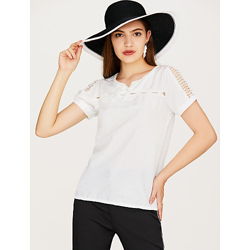 

Women's T shirt Solid Colored Cut Out Short Sleeve Daily Tops Basic Streetwear White