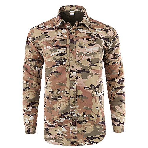 

Men's Camo Hiking Shirt / Button Down Shirts Long Sleeve Outdoor UV Resistant Breathable Quick Dry Wear Resistance Convert to Short Sleeves Top Autumn / Fall Summer Polyester Camping / Hiking Hunting