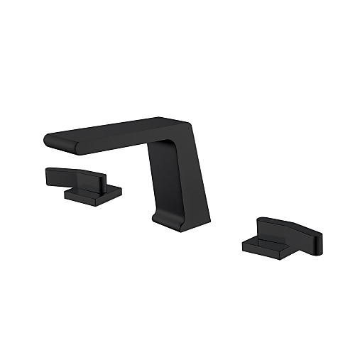 

Bathroom Sink Faucet - Waterfall Black Widespread Two Handles Three HolesBath Taps