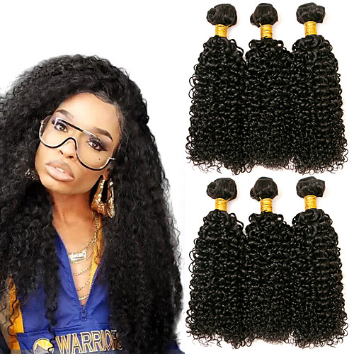

3 Bundles Brazilian Hair Kinky Curly Human Hair 300 g Headpiece Extension Bundle Hair 8-28 inch Black Natural Color Human Hair Weaves Soft Silky Best Quality Human Hair Extensions / 8A