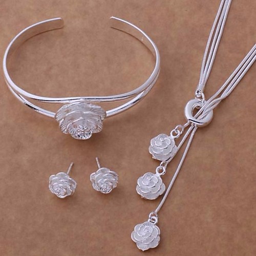 

Women's Drop Earrings Necklace Bracelet Snake Flower Ladies Romantic Sweet Elegant Silver Plated Earrings Jewelry Silver For Daily Date